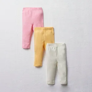 3 Pack Leggings Pink, Yellow And Cream