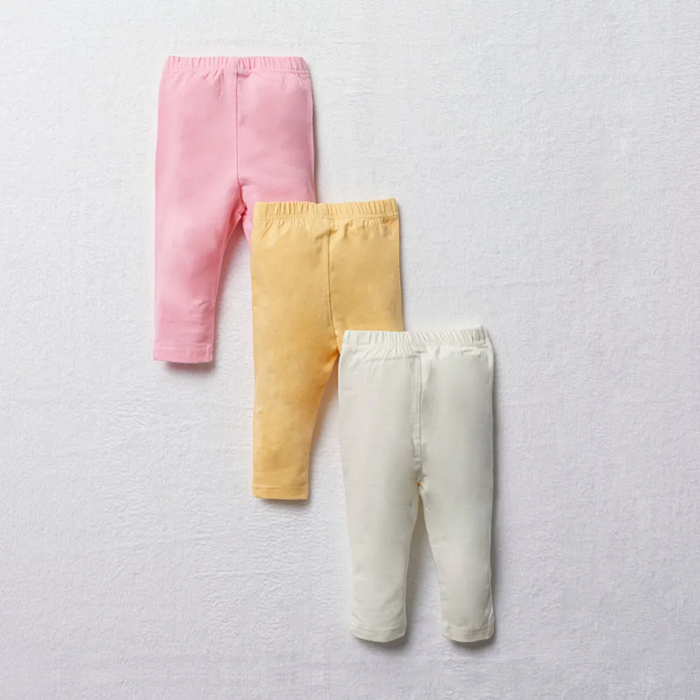 3 Pack Leggings Pink, Yellow And Cream
