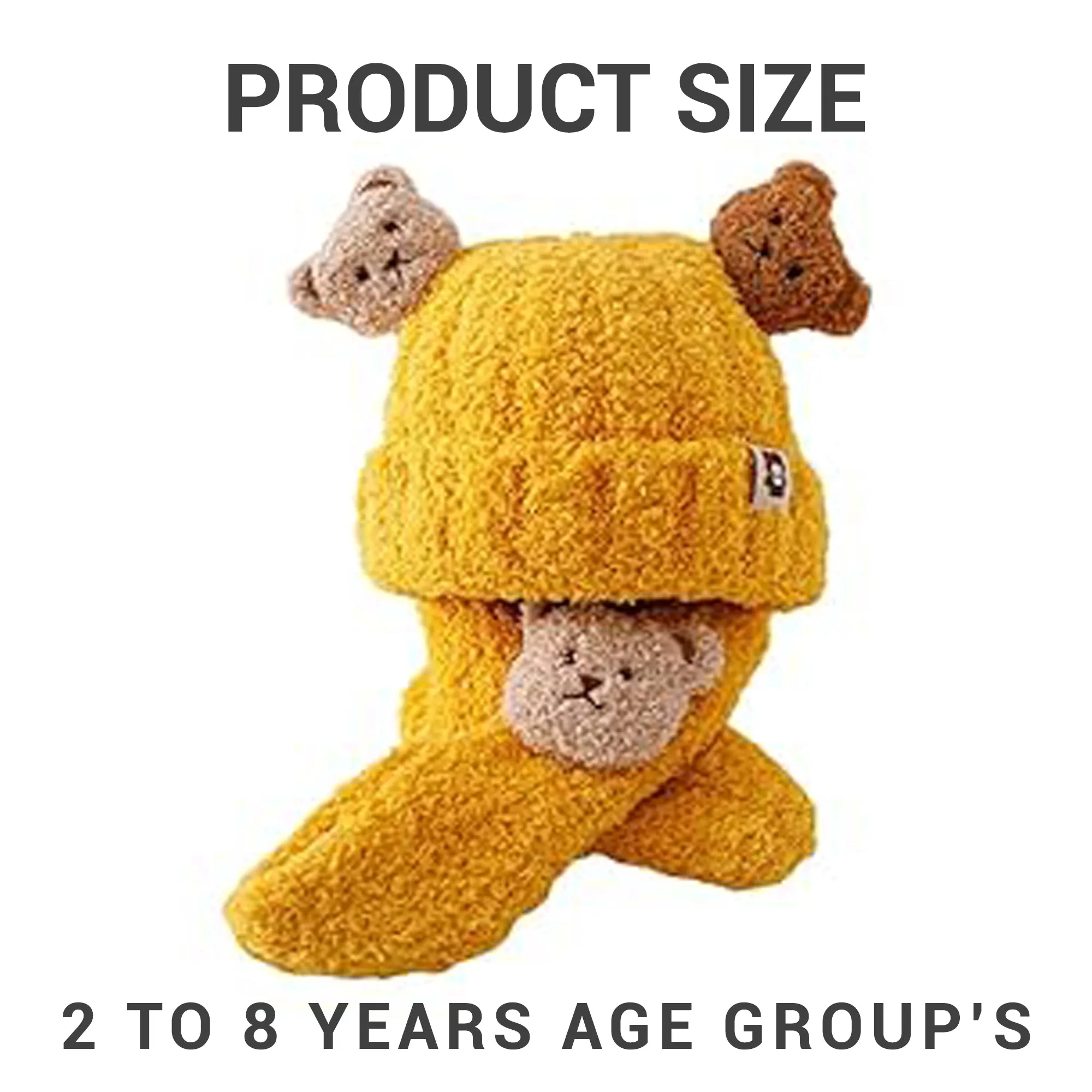 Babymoon Winter Bear Fleece Soft Baby Cap Hat with Scarf Boy’s Girls Kids Cap Hat Headwear | Yellow | 0-3 Yr