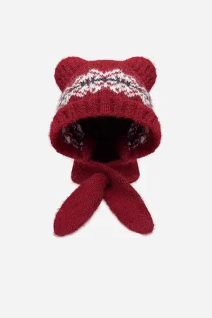 Bear Ear Knitted Wool Blend Hooded Scarf
