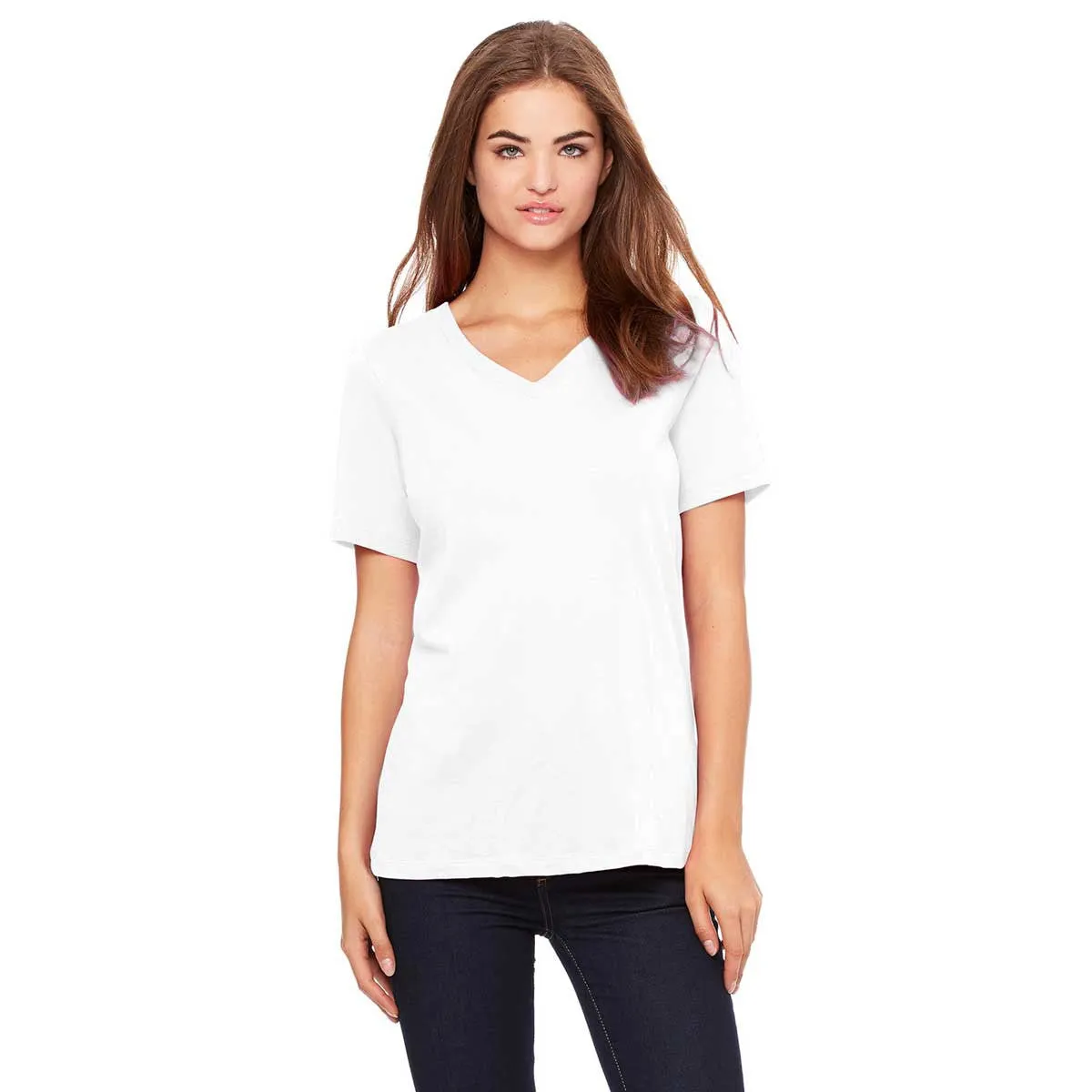 Bella   Canvas Women's White Relaxed Jersey Short-Sleeve V-Neck T-Shirt