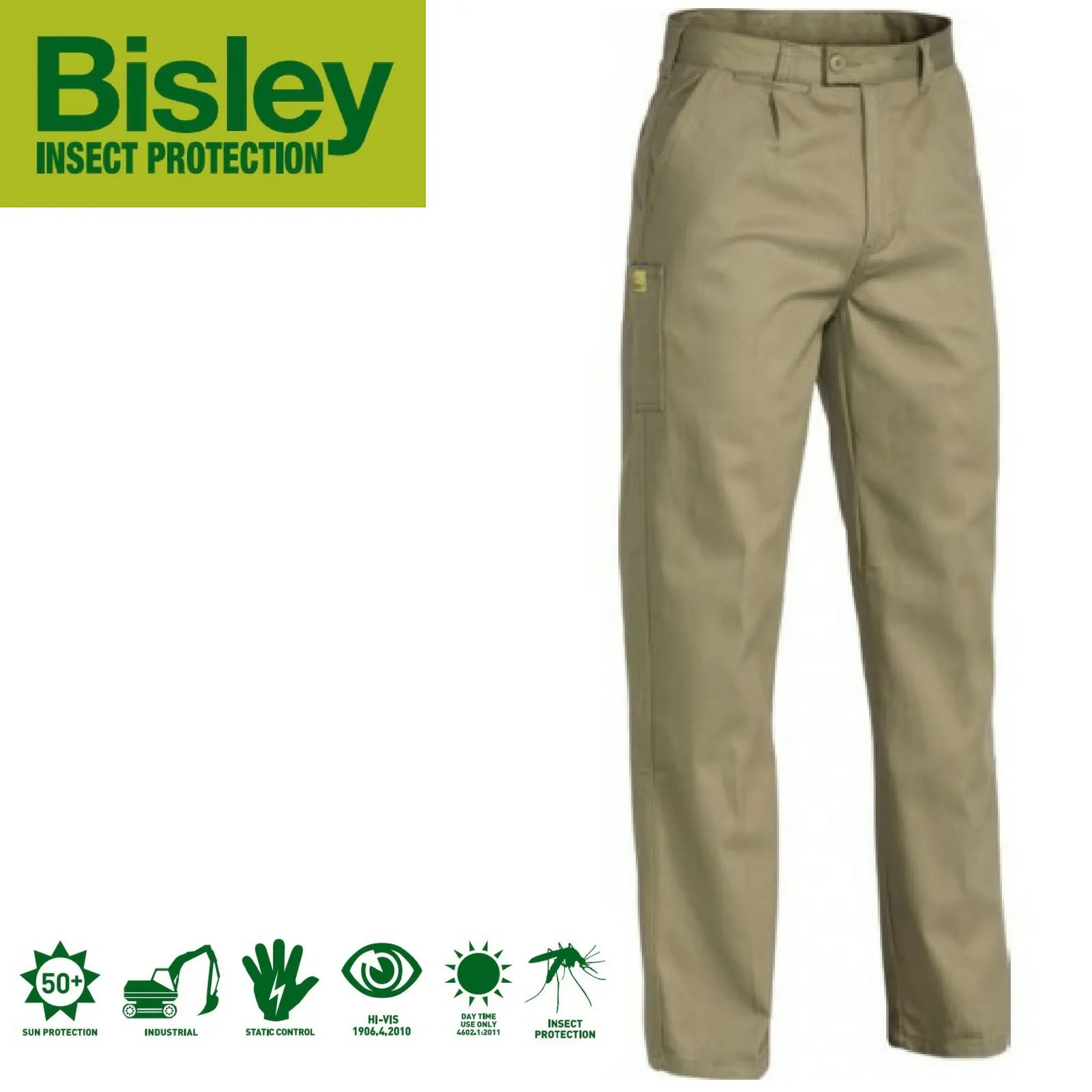 Bisley Men's Insect Protection Drill Work Pants - Khaki - Size 82R