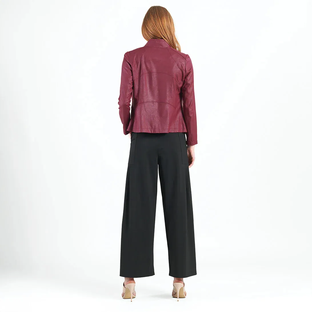 Classic Leather Knit Moto Jacket Merlot