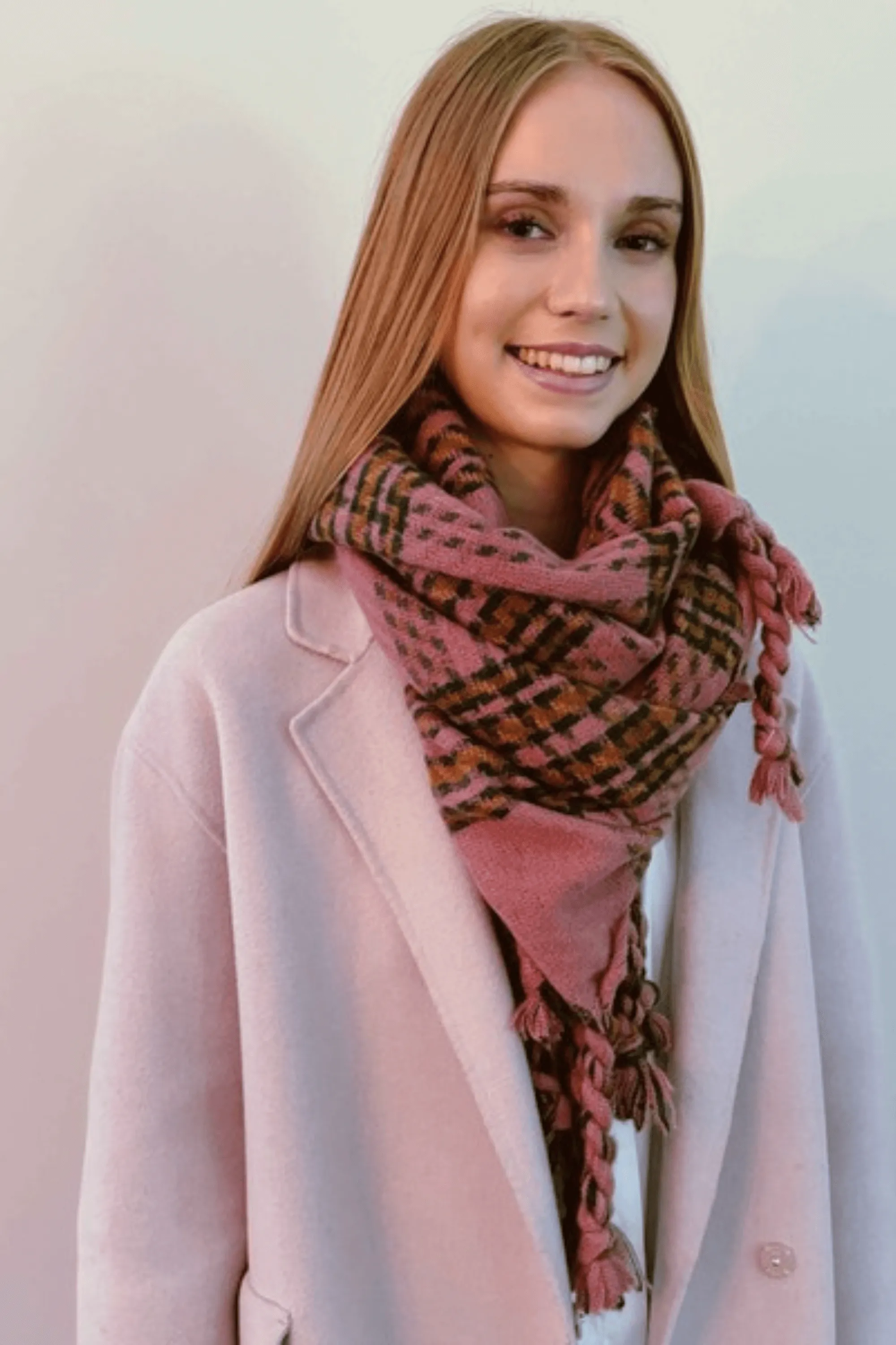 Cozy Braided Fringe Plaid Scarf
