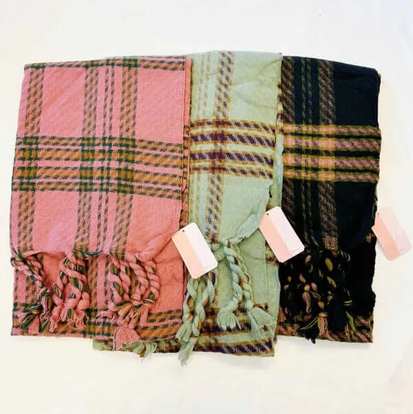 Cozy Braided Fringe Plaid Scarf