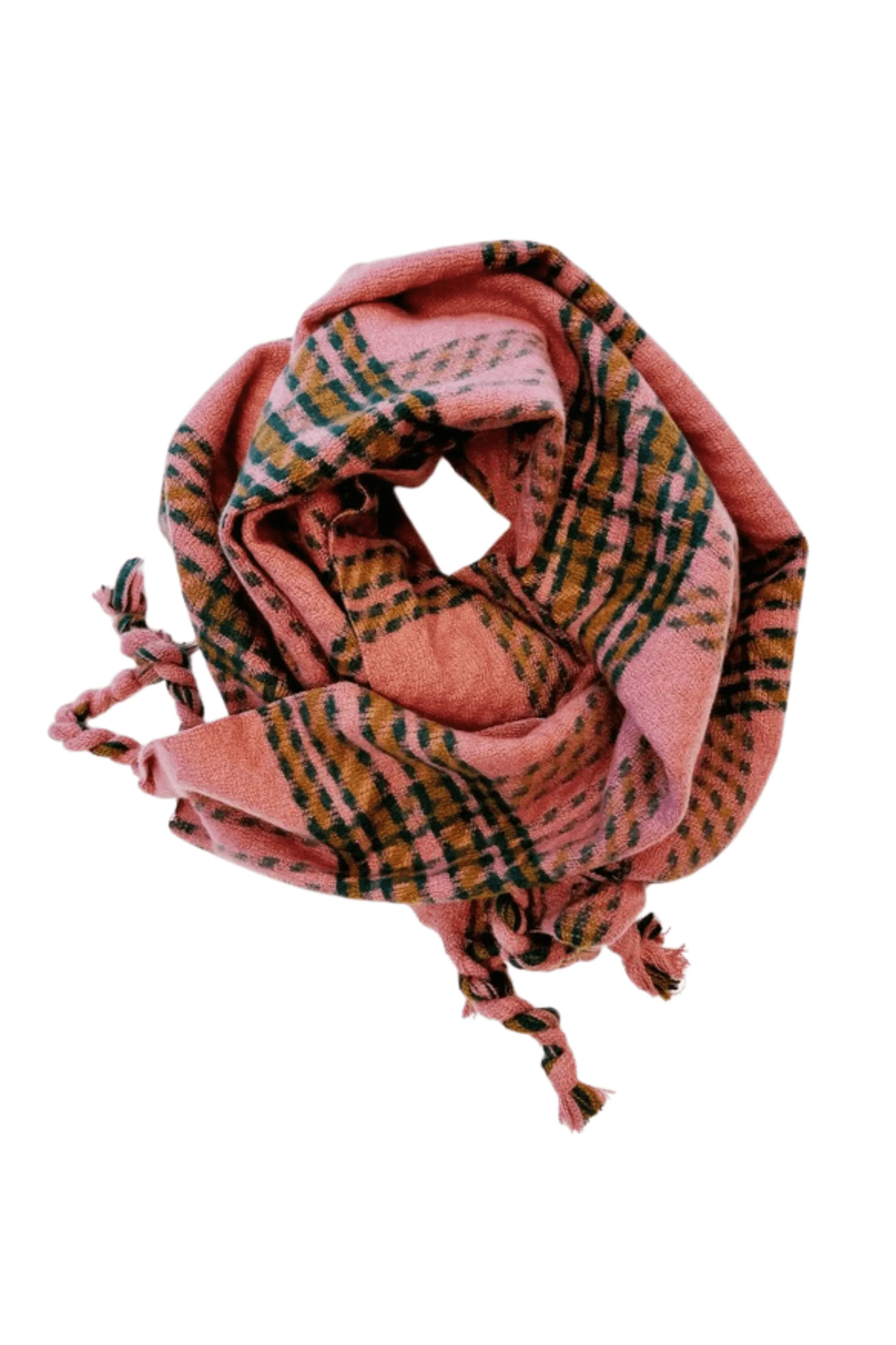 Cozy Braided Fringe Plaid Scarf