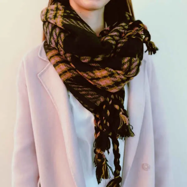 Cozy Braided Fringe Plaid Scarf