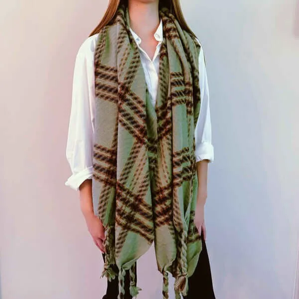 Cozy Braided Fringe Plaid Scarf