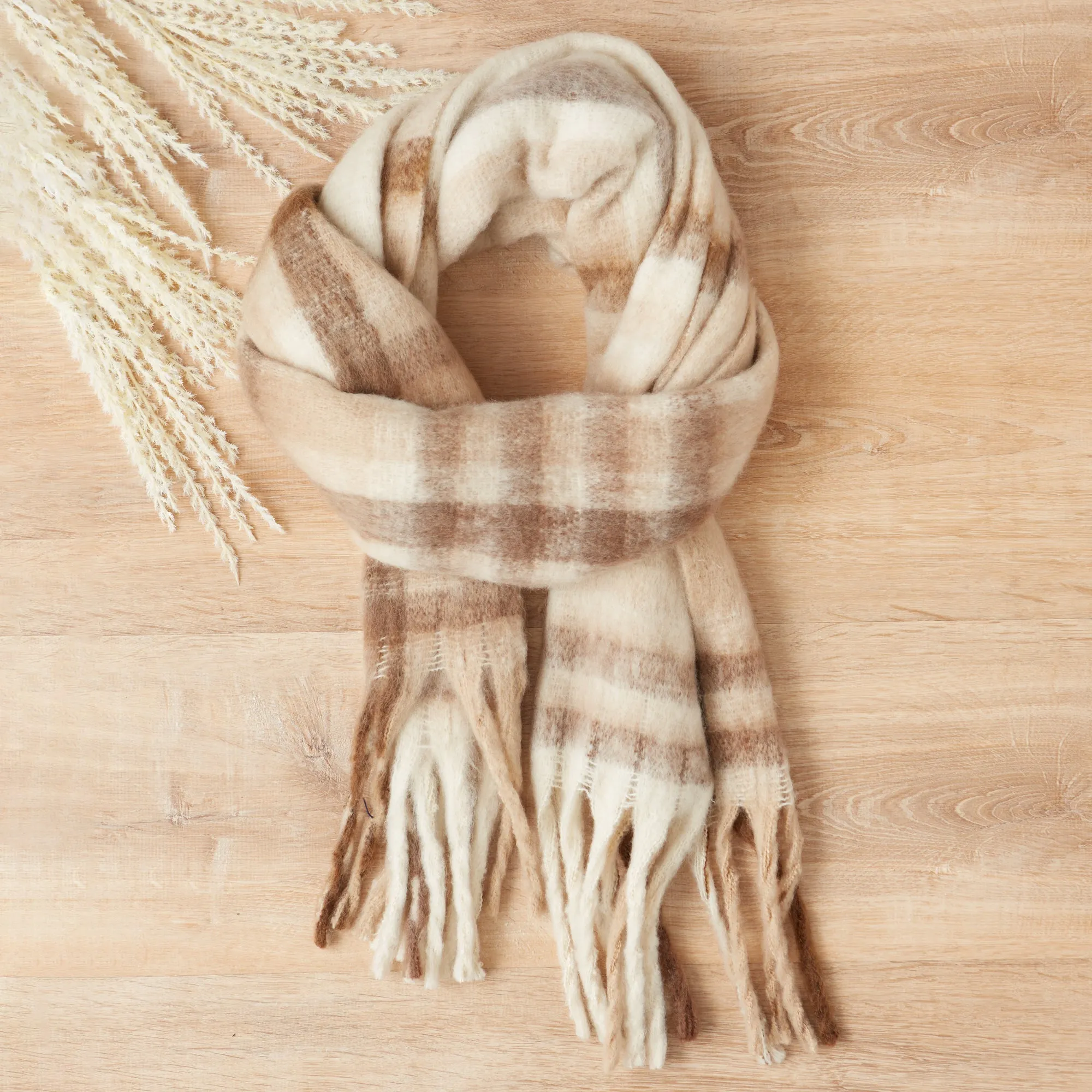 Cozy Plaid Scarf - Cream