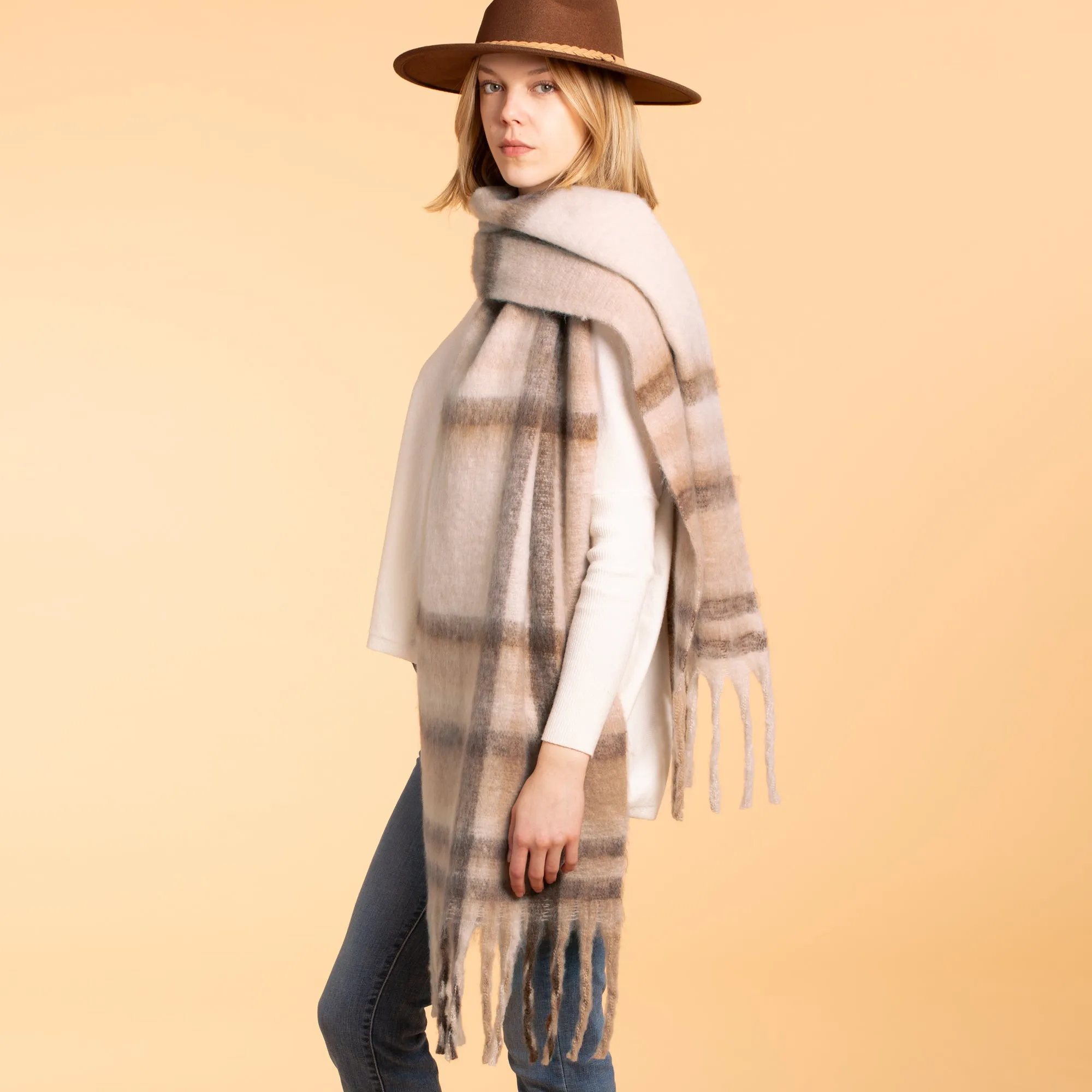 Cozy Plaid Scarf - Cream
