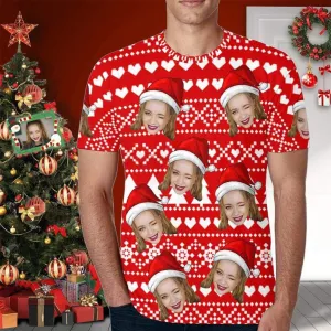 Custom Face Love Christmas Shirt Personalized Put Your Face on Men's All Over Print T-shirt