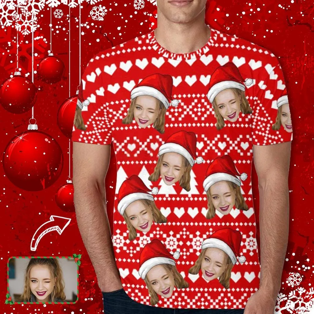 Custom Face Love Christmas Shirt Personalized Put Your Face on Men's All Over Print T-shirt