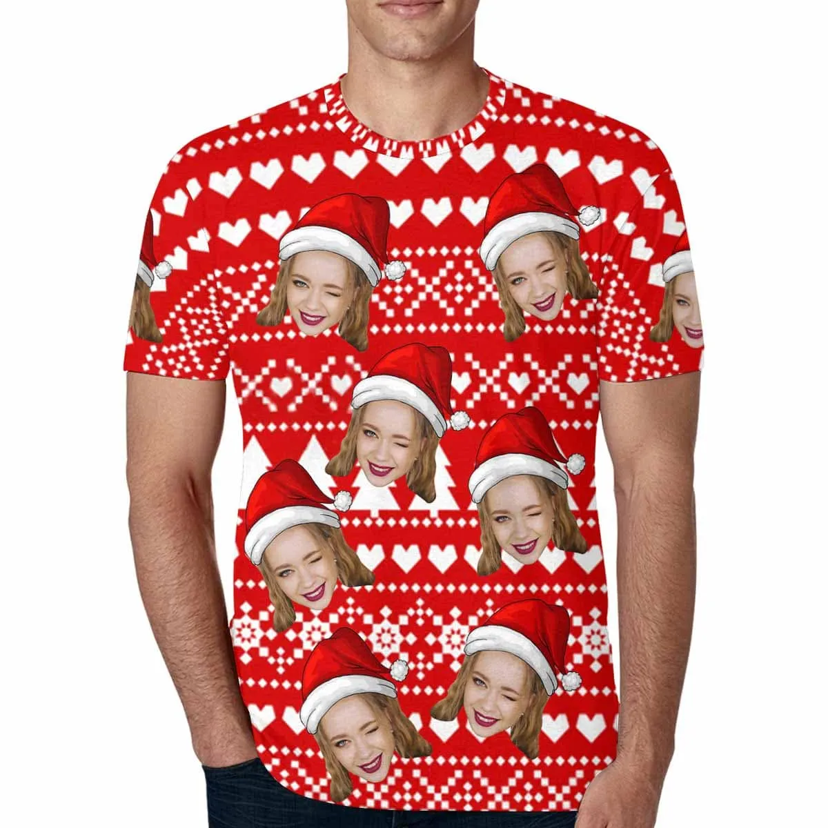 Custom Face Love Christmas Shirt Personalized Put Your Face on Men's All Over Print T-shirt