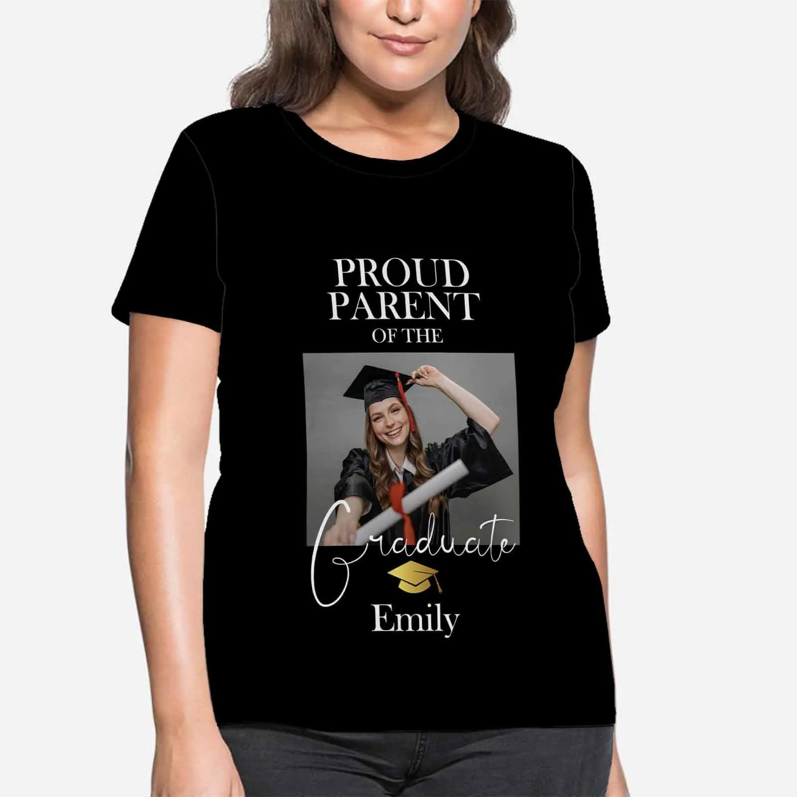 Custom Name&Photo Tee Parents Pruod of You Women's All Over Print T-shirt Personalized Graduation Shirts Gift