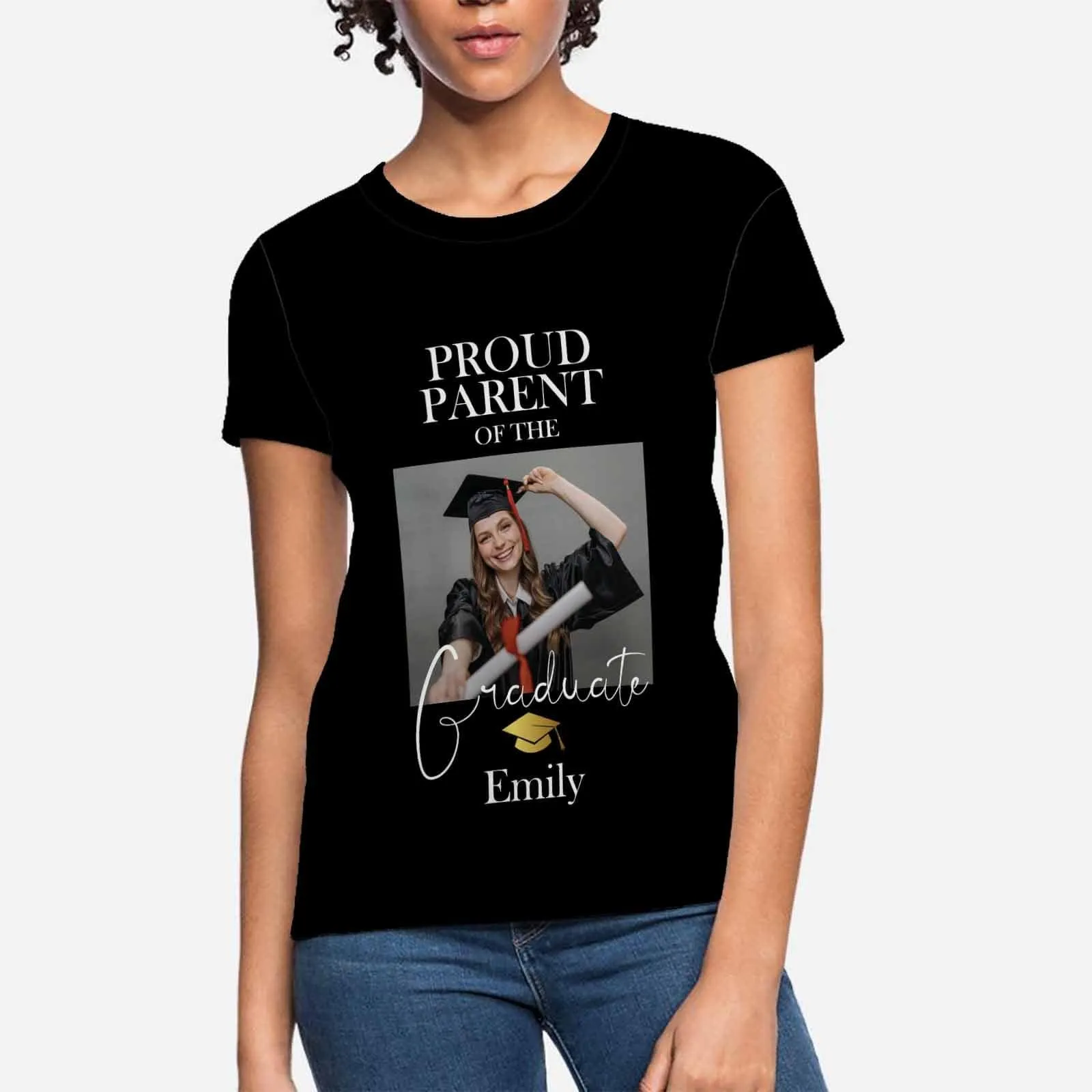 Custom Name&Photo Tee Parents Pruod of You Women's All Over Print T-shirt Personalized Graduation Shirts Gift