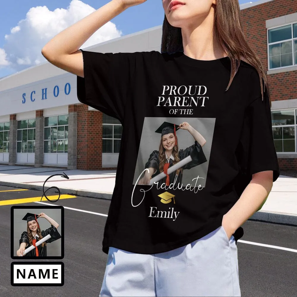 Custom Name&Photo Tee Parents Pruod of You Women's All Over Print T-shirt Personalized Graduation Shirts Gift