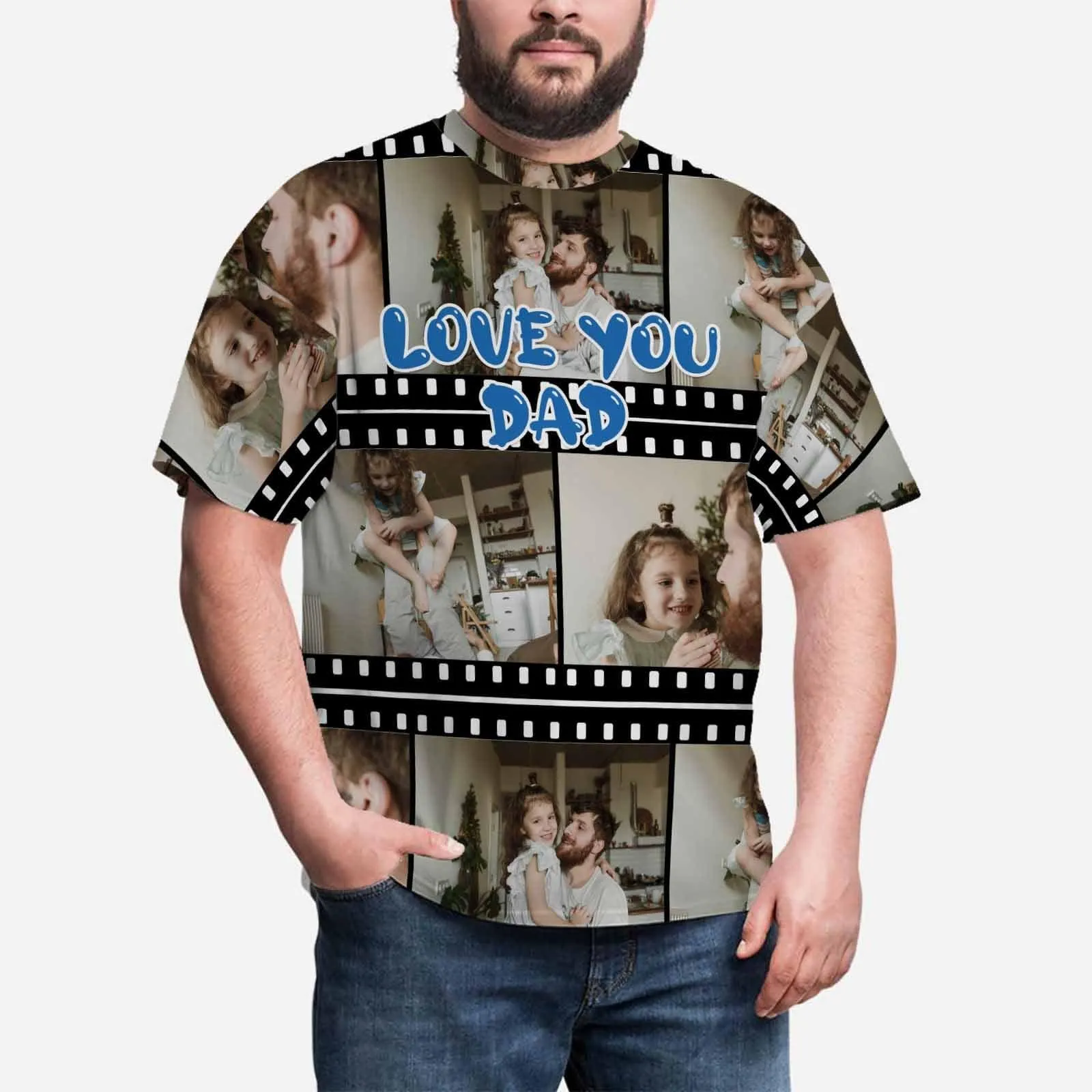 Custom Shirts with Photo Men's All Over Print T-shirt Love You Dad Design Shirts with Personalized Pictures for Father