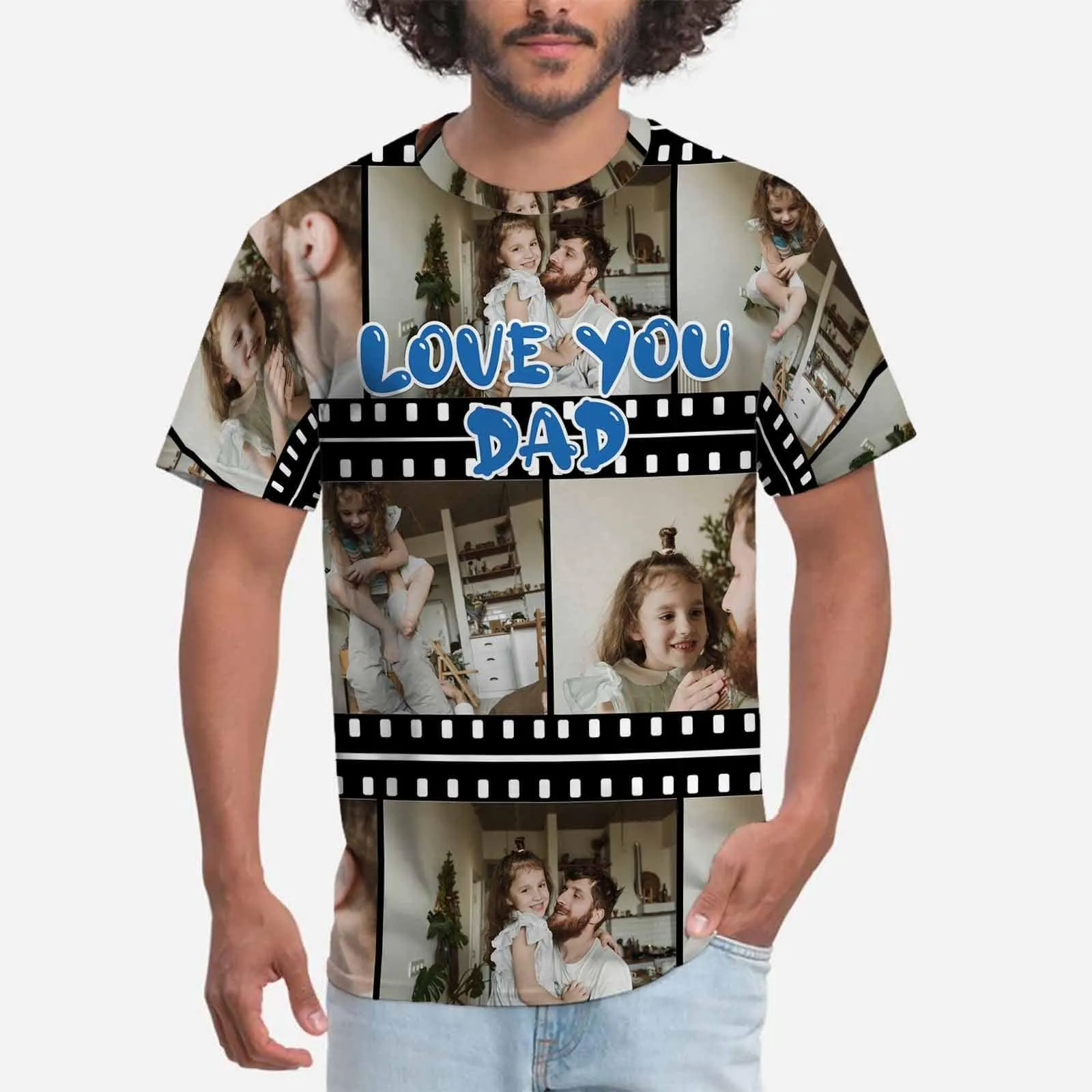 Custom Shirts with Photo Men's All Over Print T-shirt Love You Dad Design Shirts with Personalized Pictures for Father