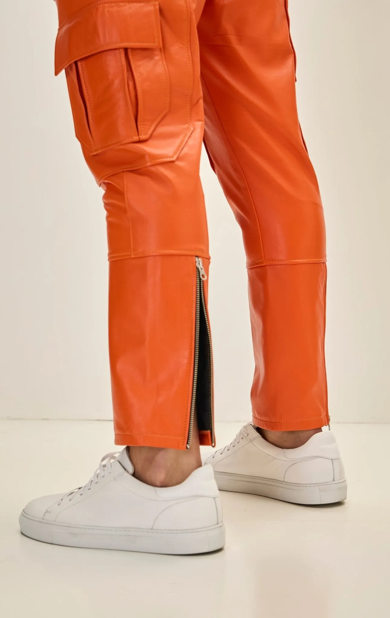 Genuine Leather Destination Joggers - Orange