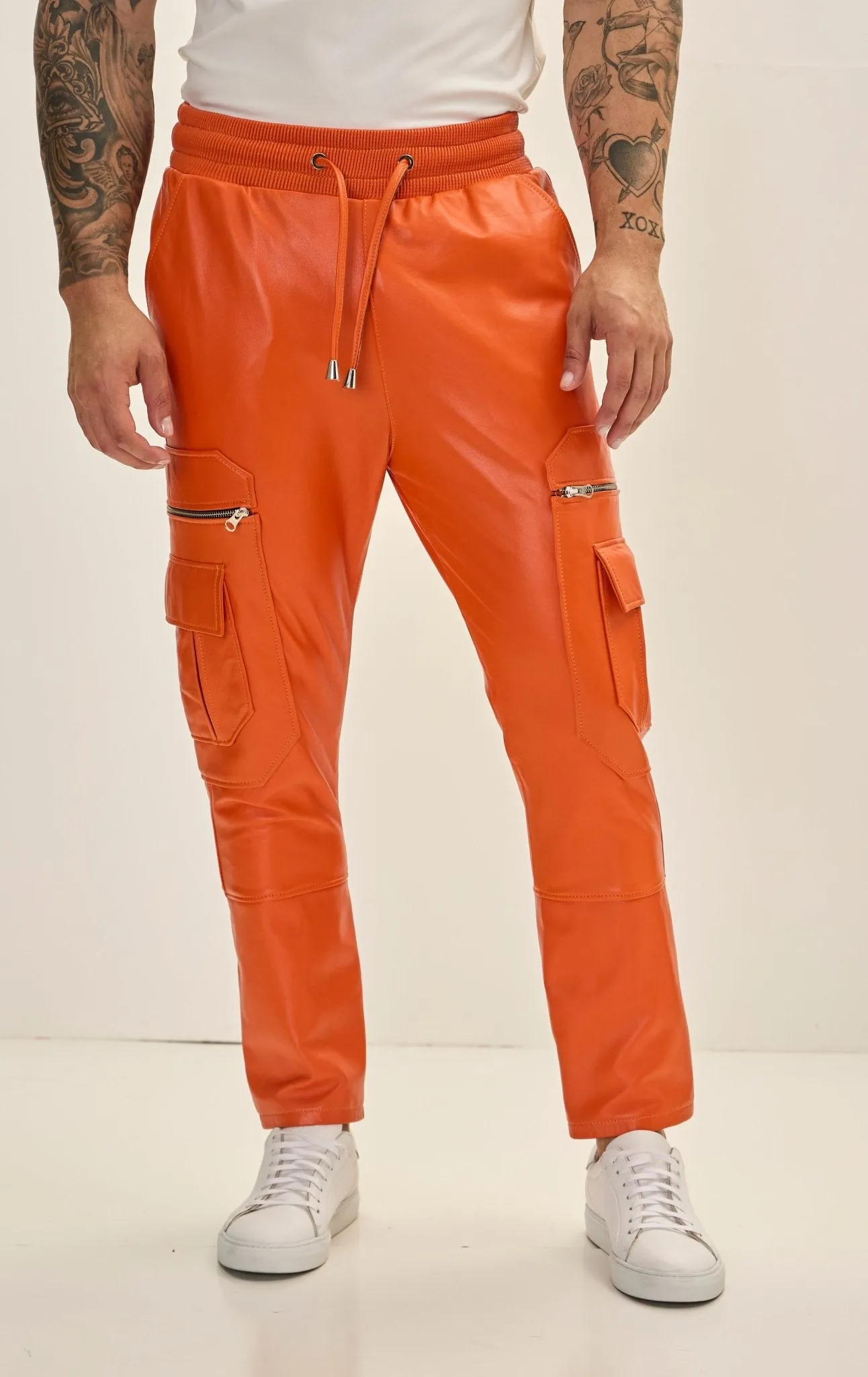 Genuine Leather Destination Joggers - Orange
