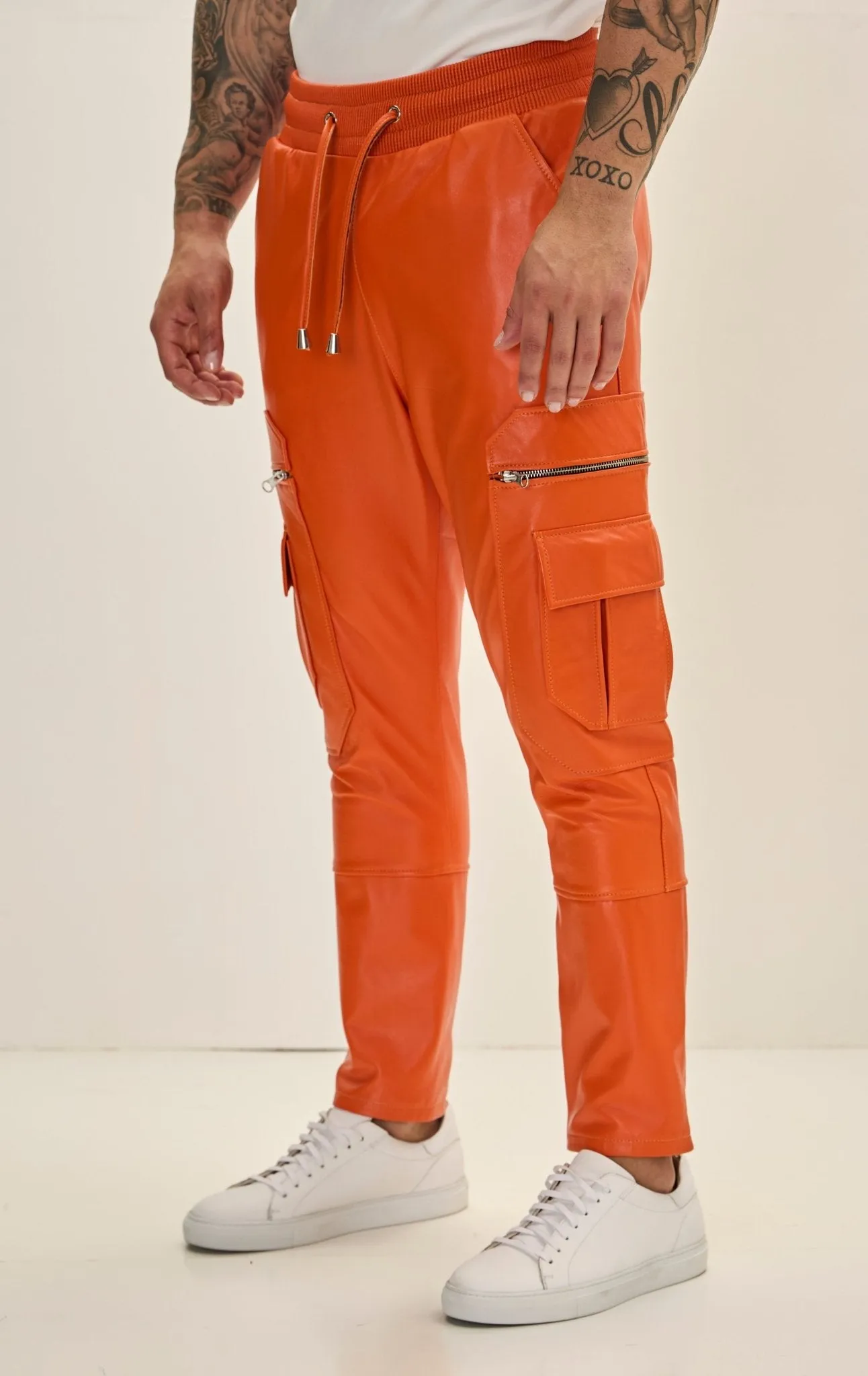Genuine Leather Destination Joggers - Orange