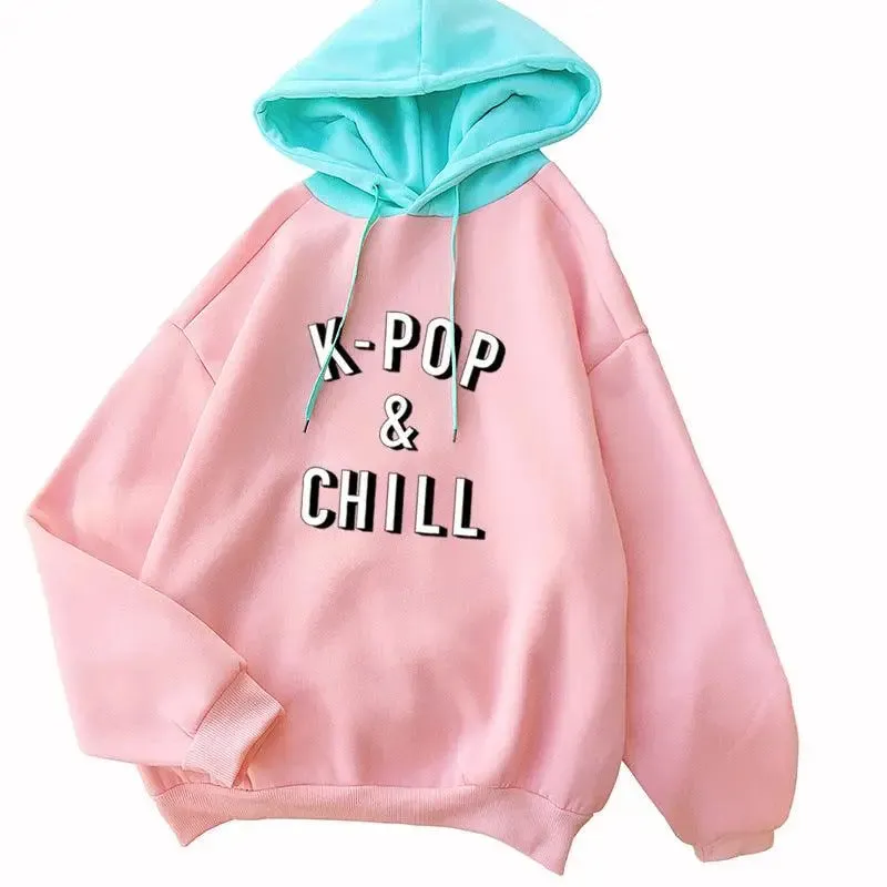 Hip hop sweatshirts pink warm fleece k-pop harajuku hoodie
