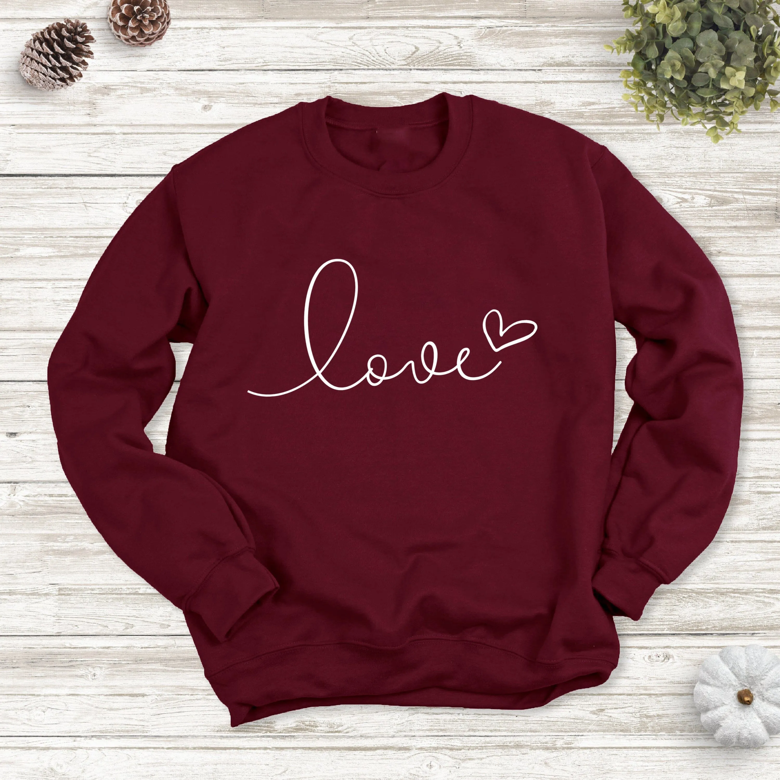 Love with Heart Ladies Burgundy Sweatshirt