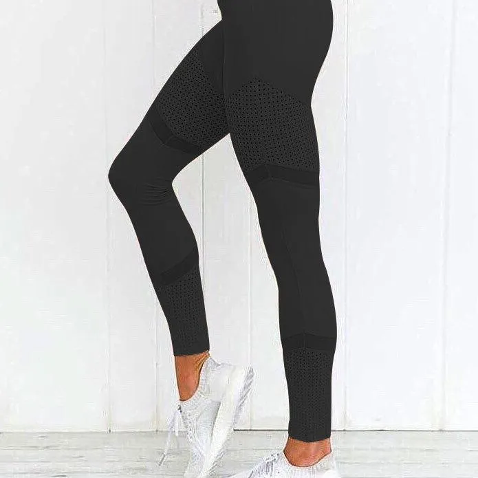 Mesh Patchwork Women Mid Waist Elastic Yoga Sports Legging Pants
