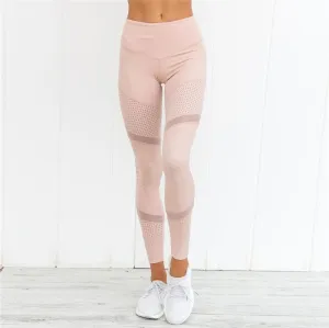 Mesh Patchwork Women Mid Waist Elastic Yoga Sports Legging Pants
