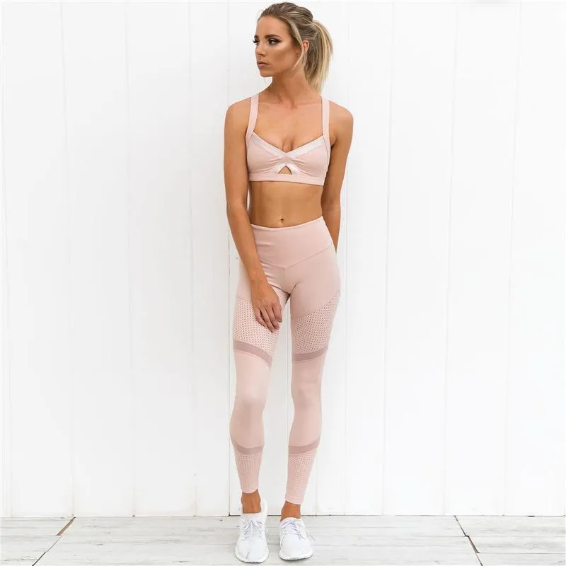 Mesh Patchwork Women Mid Waist Elastic Yoga Sports Legging Pants