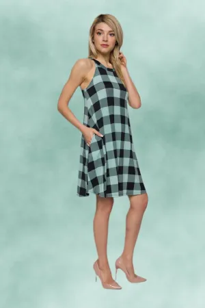Mint Black Plaid Halter Dress