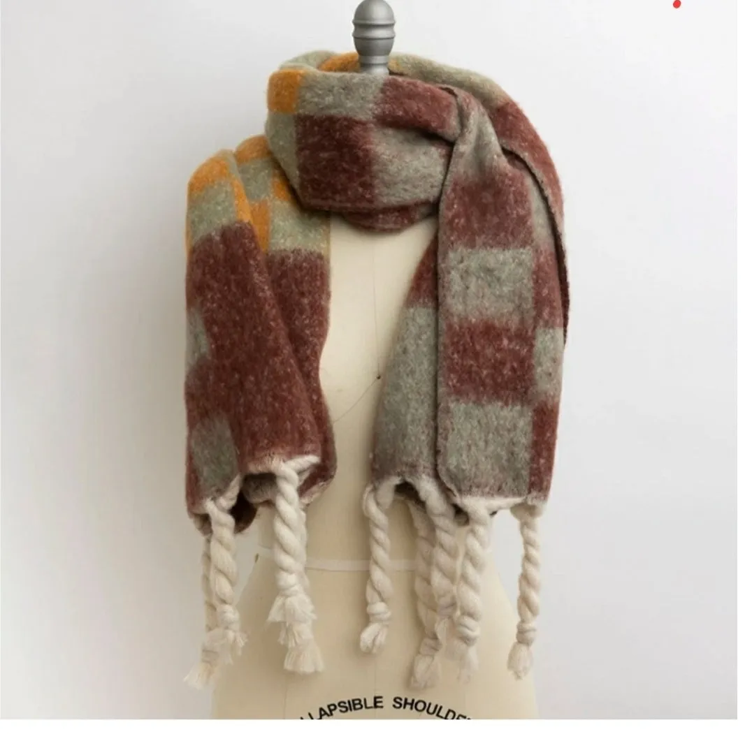 Multi Plaid Scarf W/ Fringe