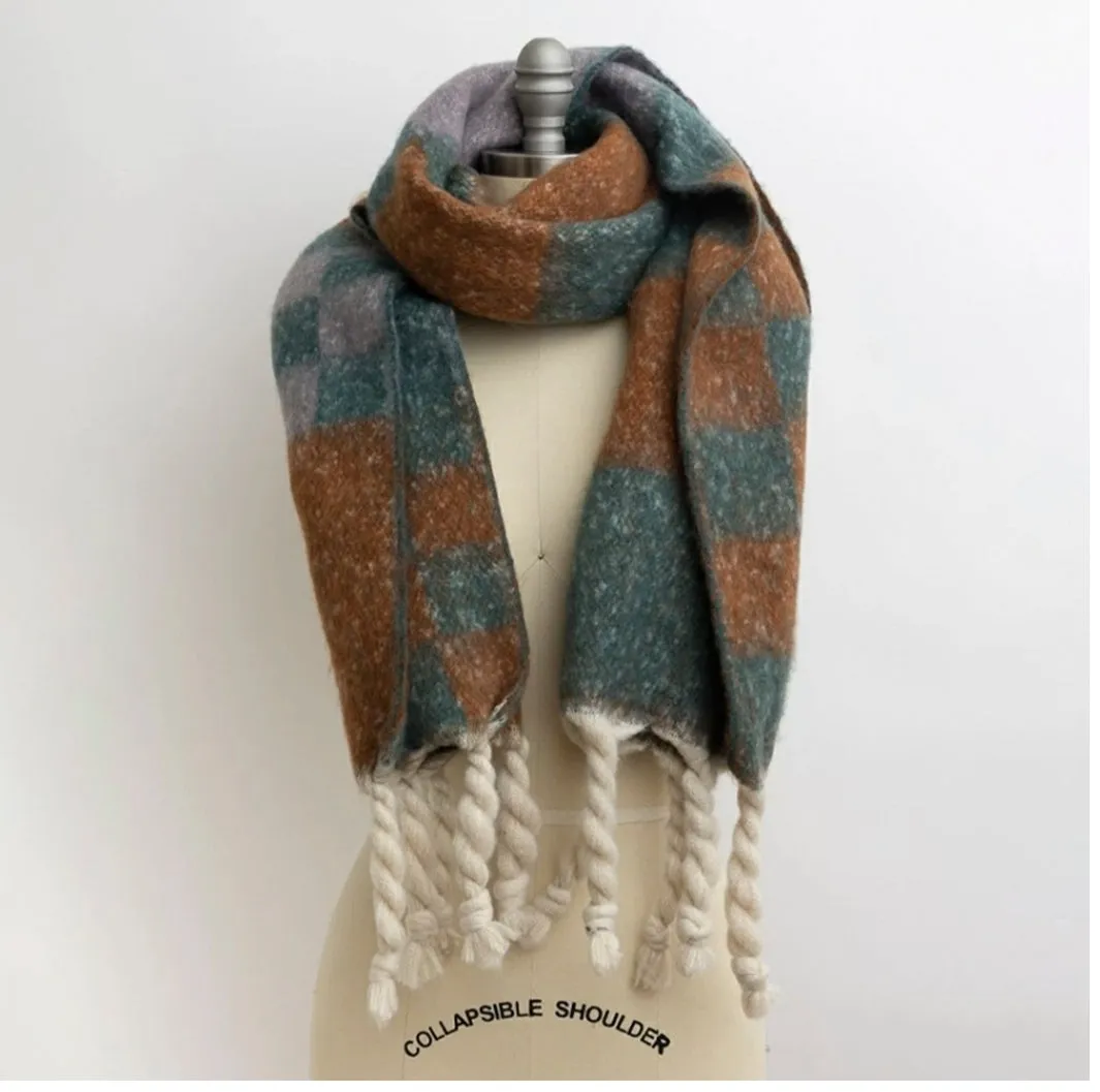Multi Plaid Scarf W/ Fringe