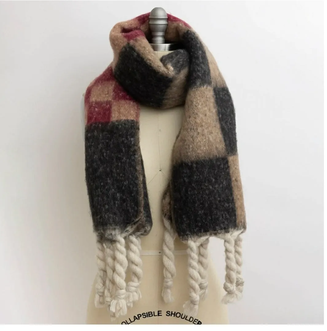 Multi Plaid Scarf W/ Fringe