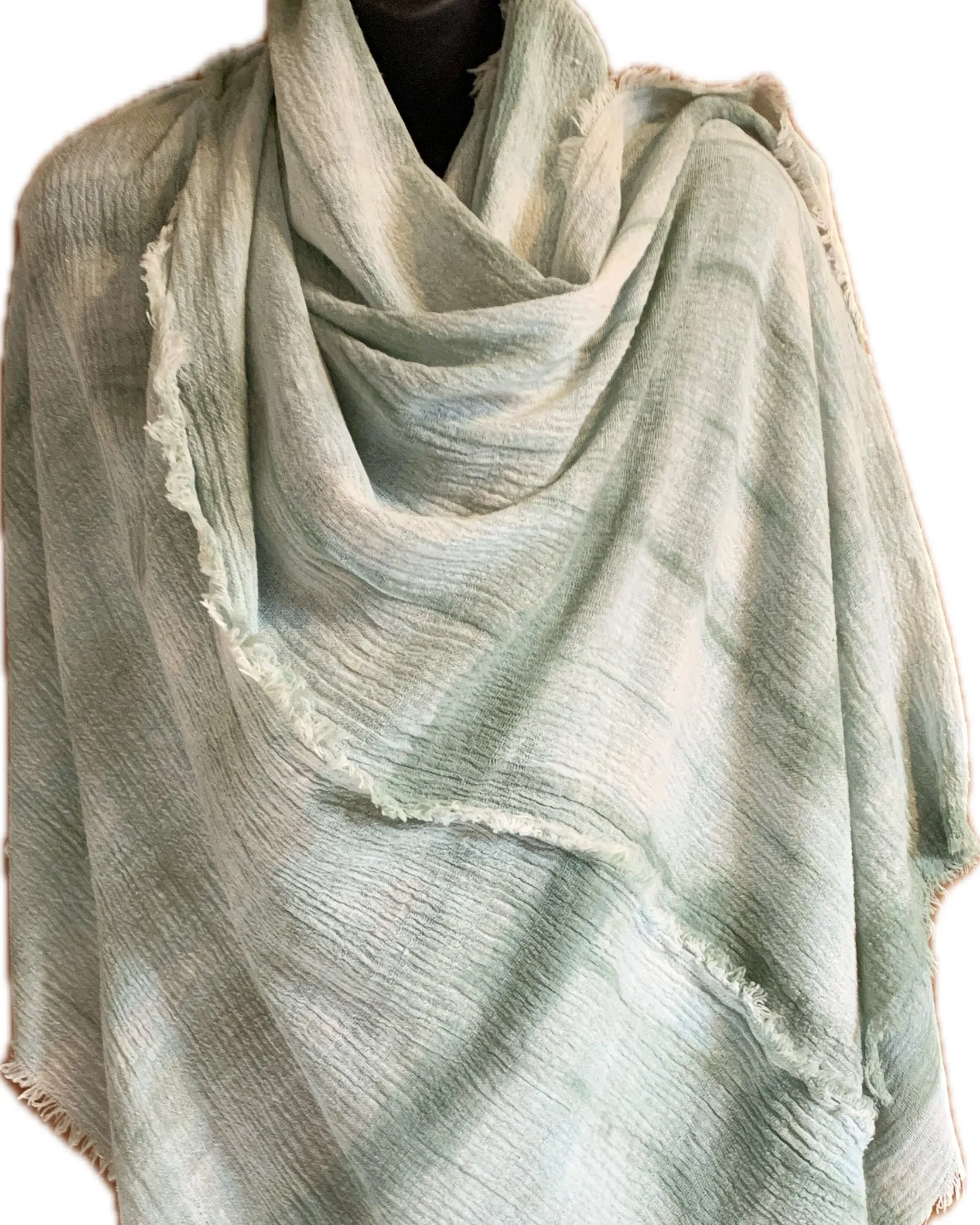 Seafoam Shibori Cotton Wear-Everywhere Meditation Shawl