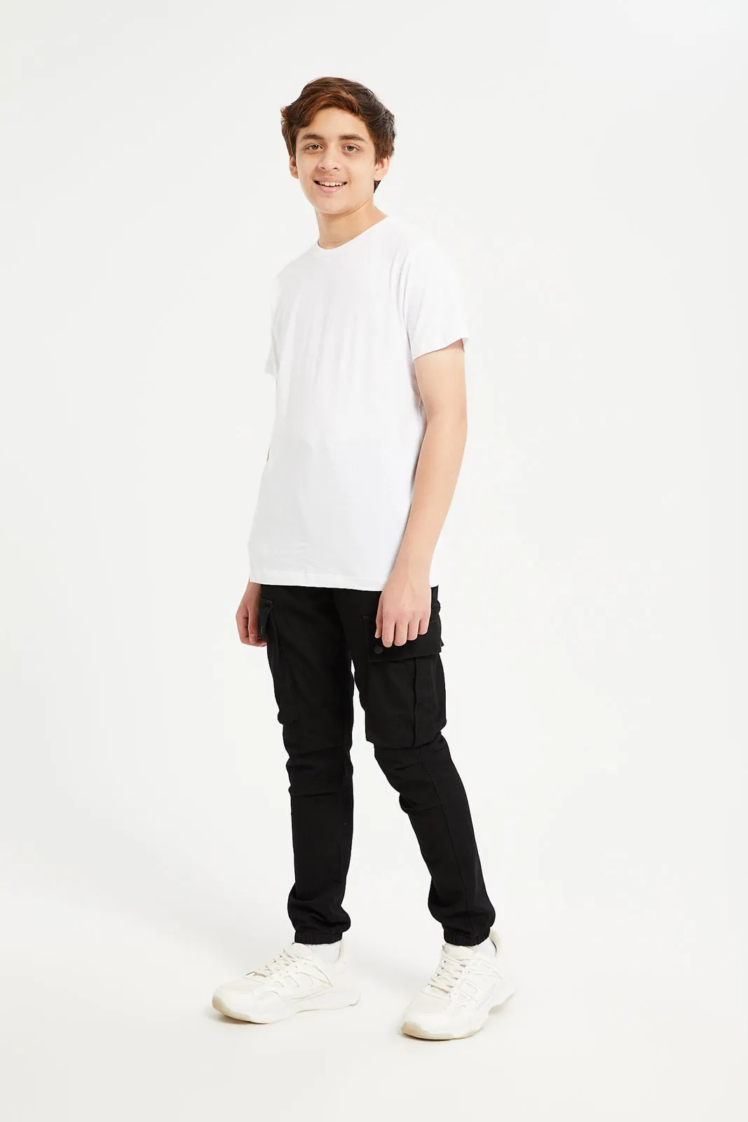 Senior Boys Black Pull On Cargo Joggers