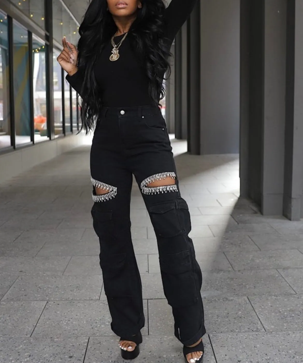 Set in stone black denim jeans