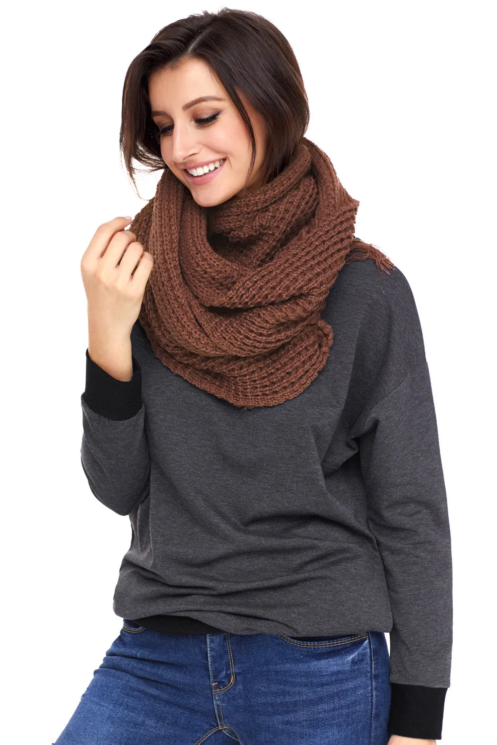 Sexy Brown Cozy Chunky Knit Tassel Scarf