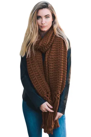 Sexy Brown Cozy Chunky Knit Tassel Scarf