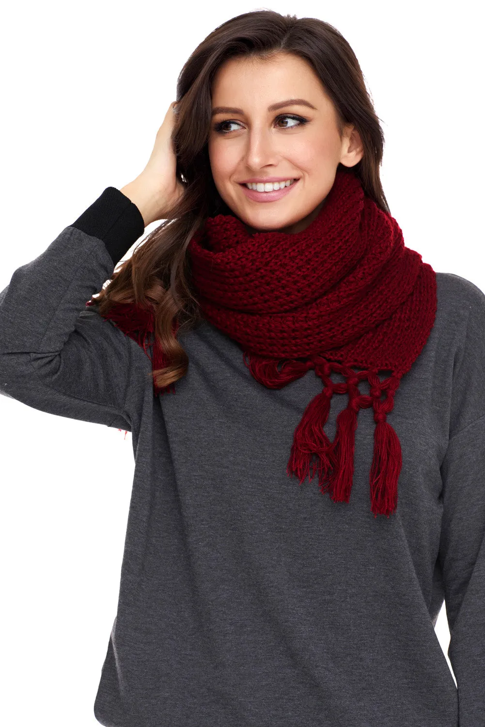 Sexy Burgundy Cozy Chunky Knit Tassel Scarf
