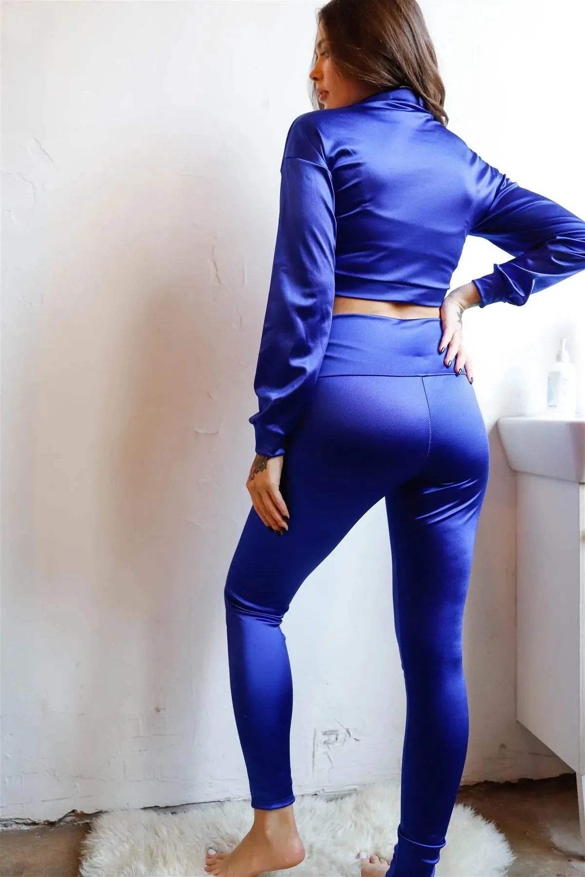Shine Mock Neck Crop Top & High Waist Leggings Set