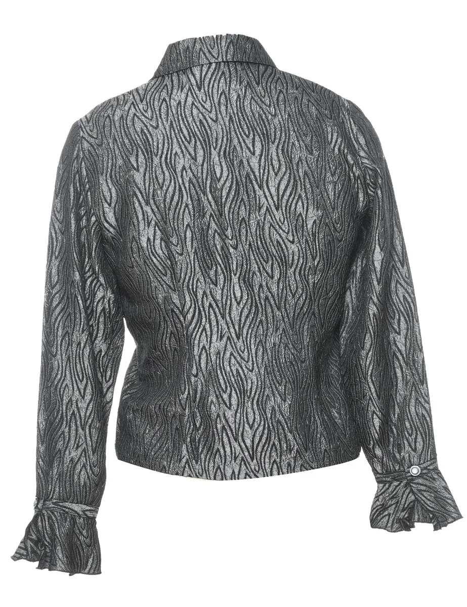 Silver & Black Patterned Sparkly Evening Jacket  - M