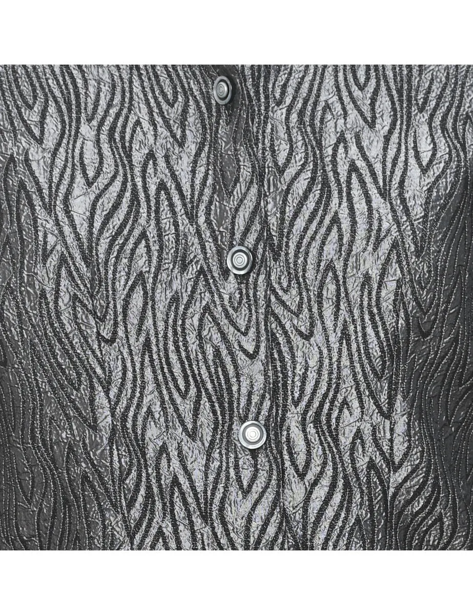Silver & Black Patterned Sparkly Evening Jacket  - M