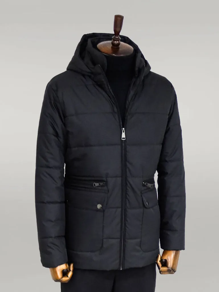 Slim Fit Hooded Black Men Coat - Wessi