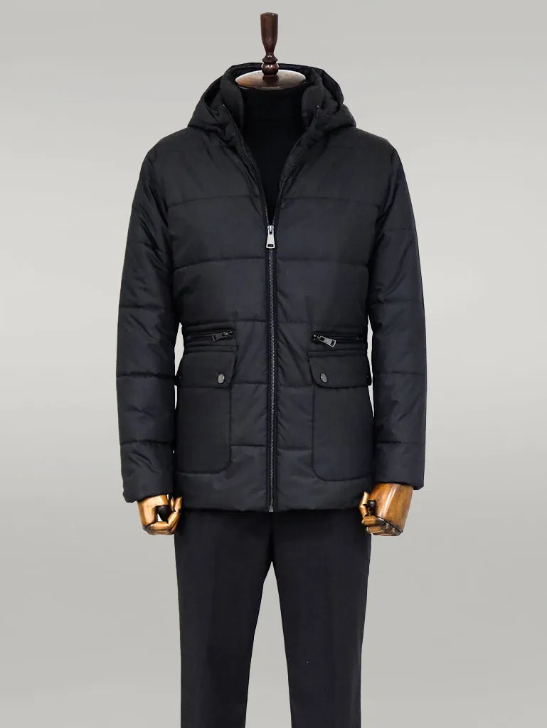 Slim Fit Hooded Black Men Coat - Wessi