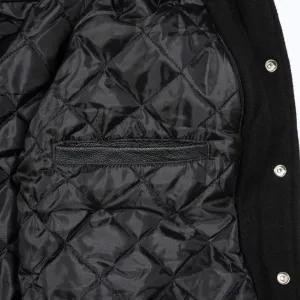 Spine Spark Scarlet Red Wool Varsity Jacket Grey Leather Sleeves
