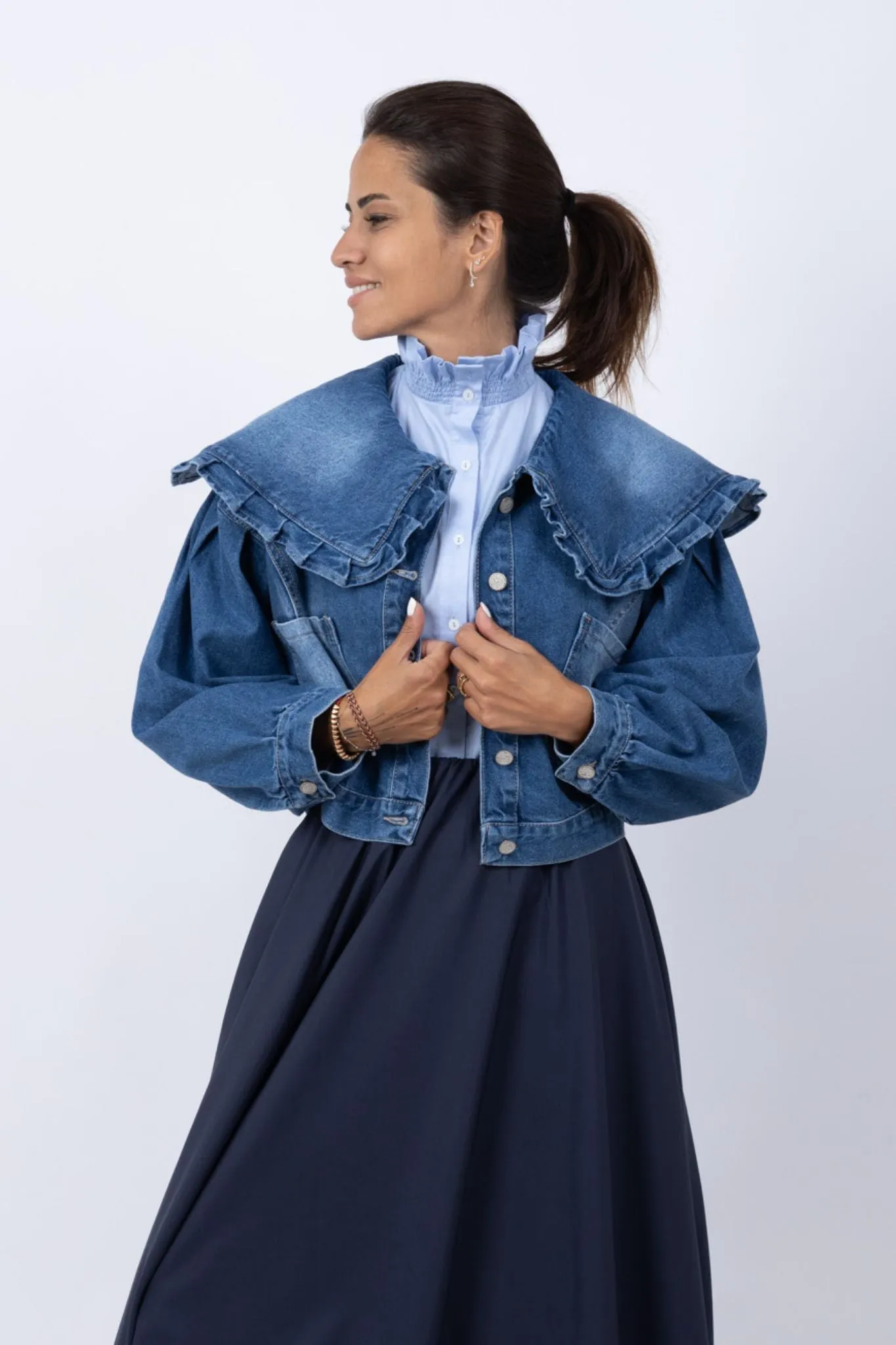 Statement Collar Denim Jacket