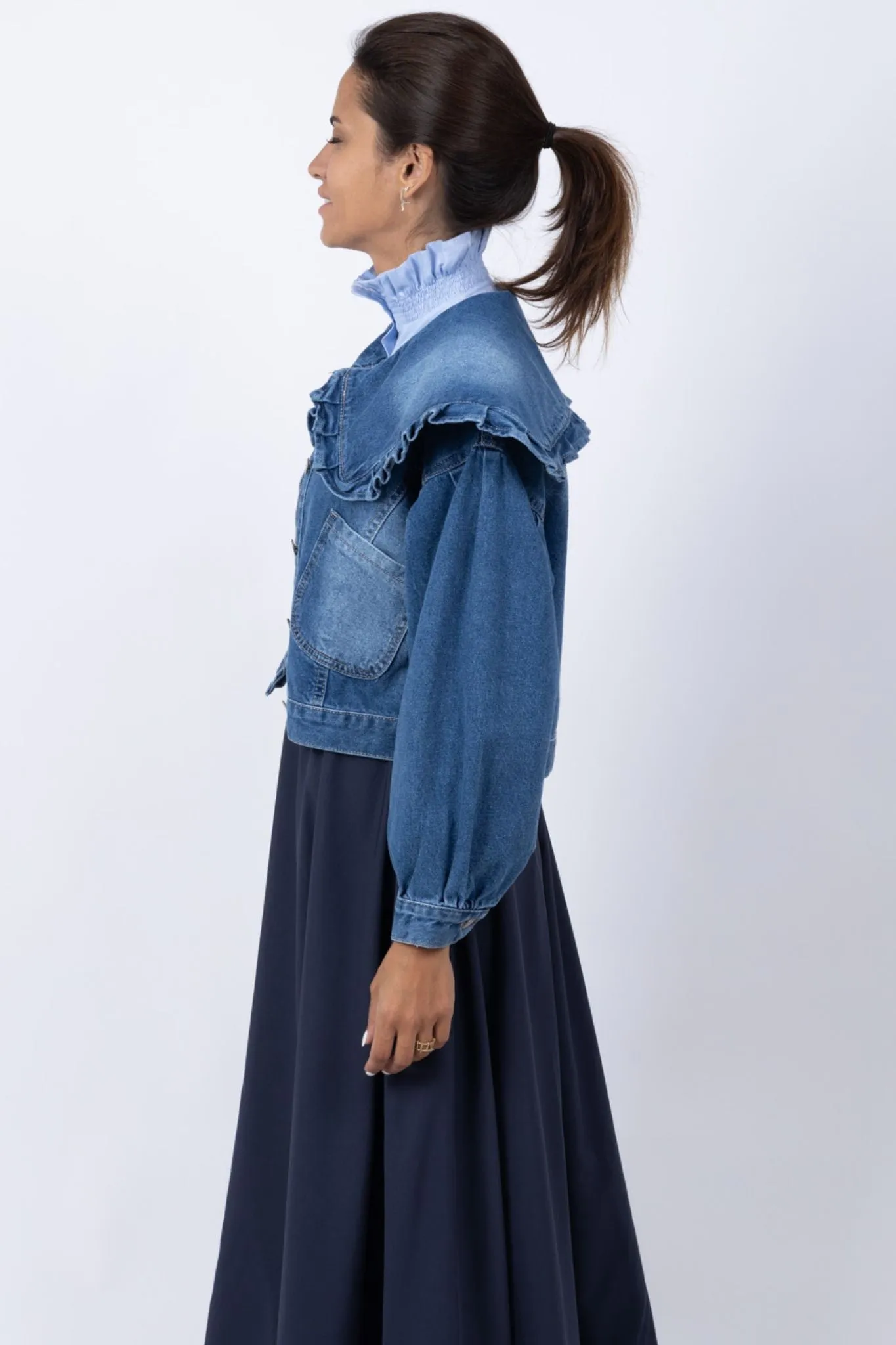 Statement Collar Denim Jacket