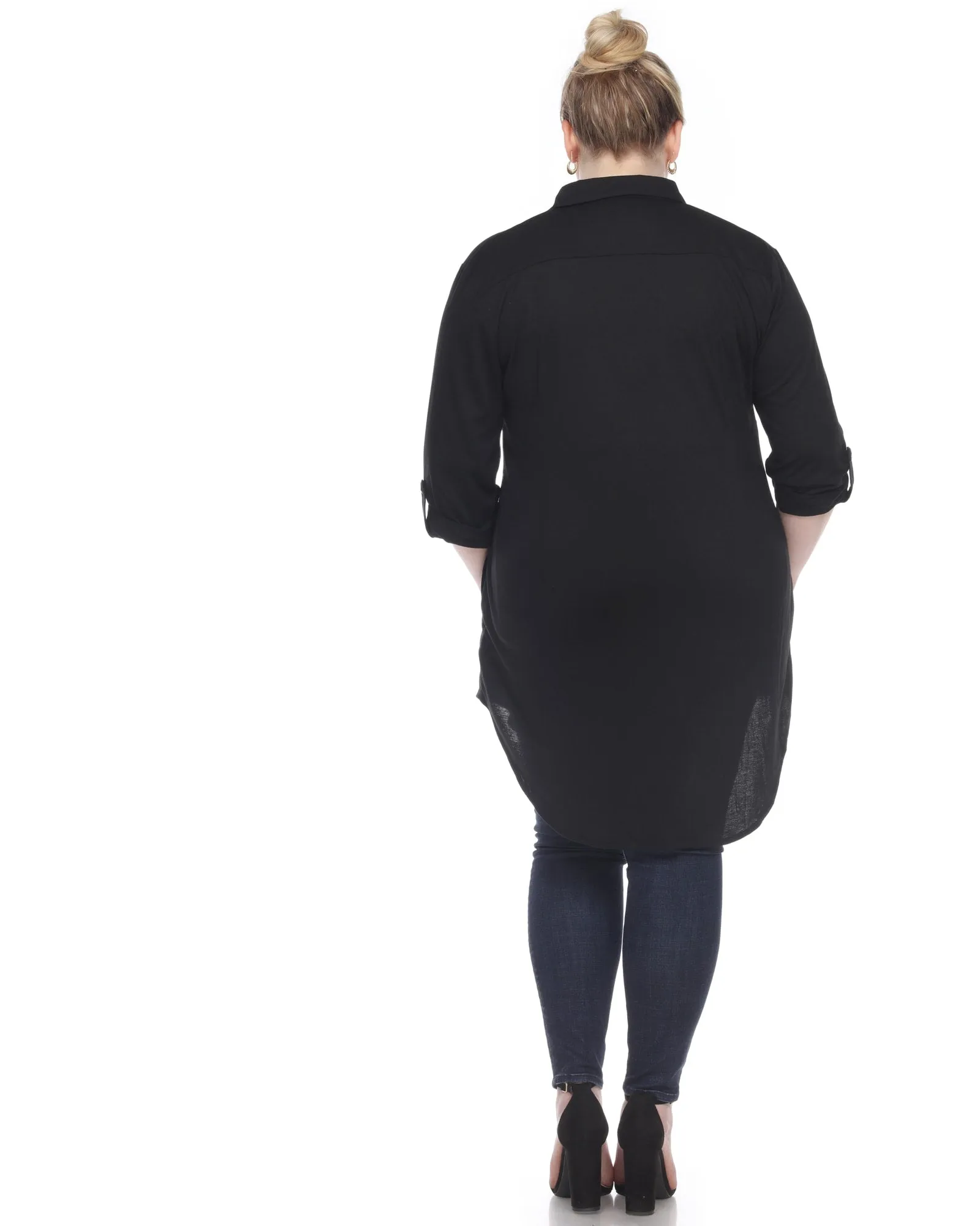 Stretchy Button Down Tunic Top | Black