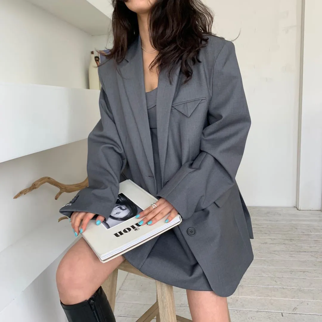 Stylish Women's Solid Color Loose Oversized Blazer Coat
